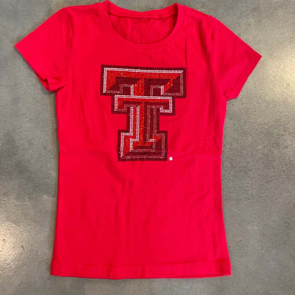 Texas Tech Raiders Collegiate football red tee rhinestone youth girls size 6 New